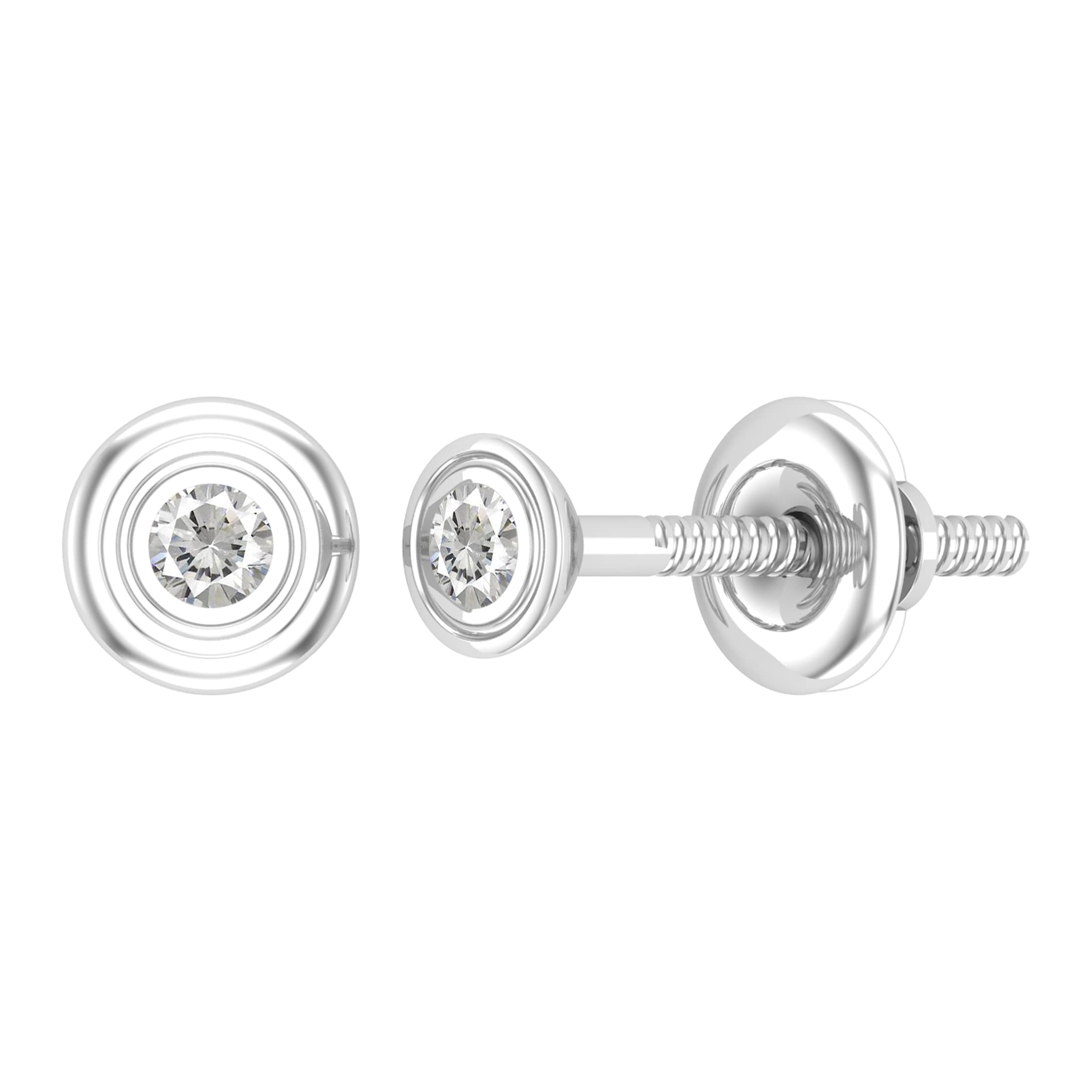 Dazzlingrock Collection Round Lab Created White Sapphire Bezel Set Solitaire Post Stud Earrings for Her in 925 Sterling Silver in Screw Back