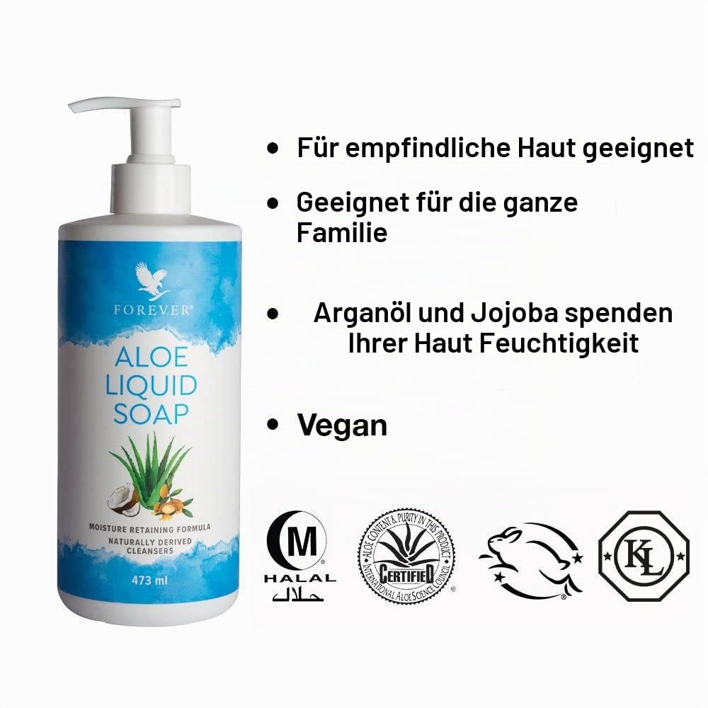 Forever Living - Aloe Liquid Soap - (2x 473 ml) | Enthält Aloe Vera, Jojoba- und Arganöl; glutenfreie und vegane Flüssigseife; für die tägliche Reinigung von Händen und Körper