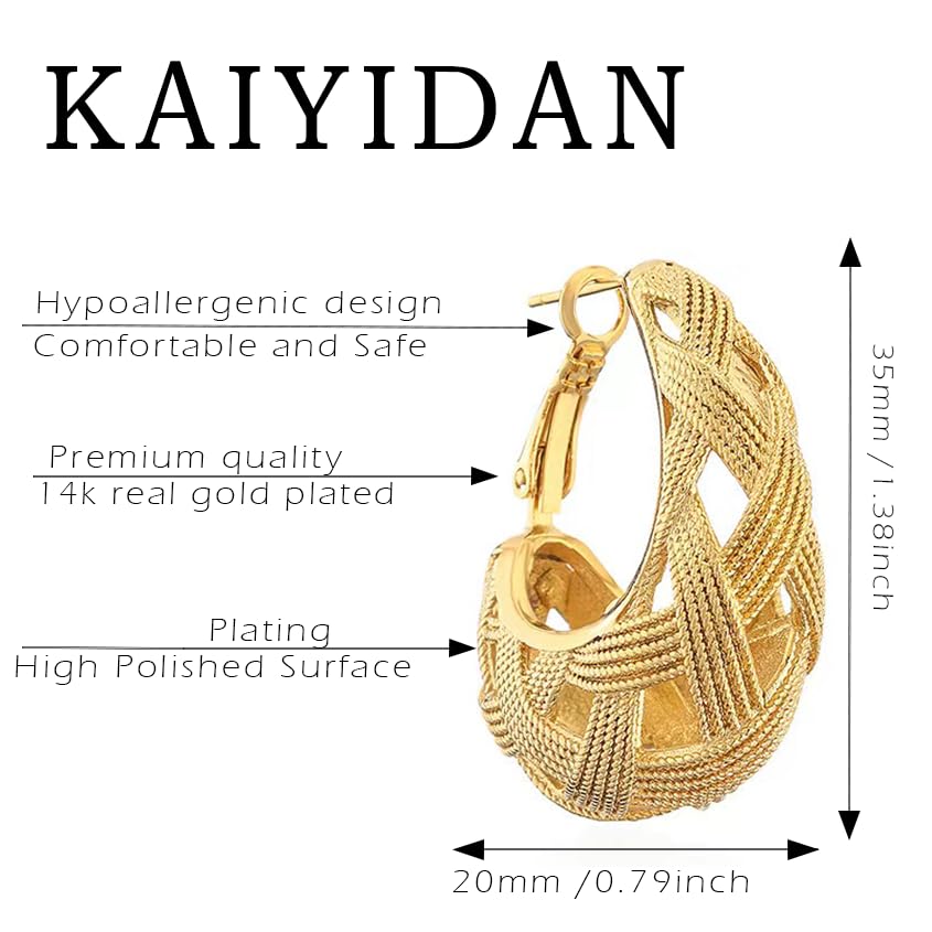 Gold Hoop Earrings For Women Trendy,14K Gold Plated Chunky Dangle Hoop Earrings,Statement Thick Yellow Gold Huggie Medium Hoops,Fashion Jewelry Gift.4