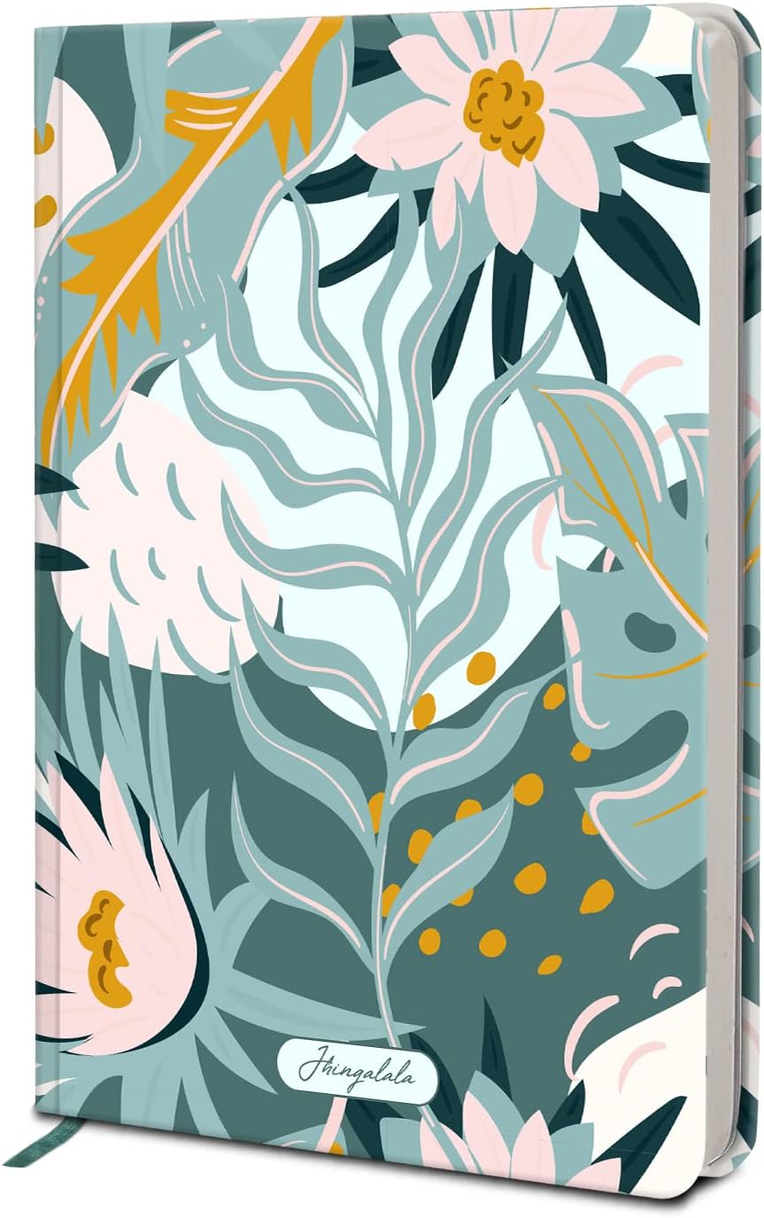 Jhingalala Hardbound Undated Personal Diary | Flower and Leaf Theme Printed A5 Notebook Journal (20 x 14.5 cm, 80 GSM, 192 Ruled Pages)