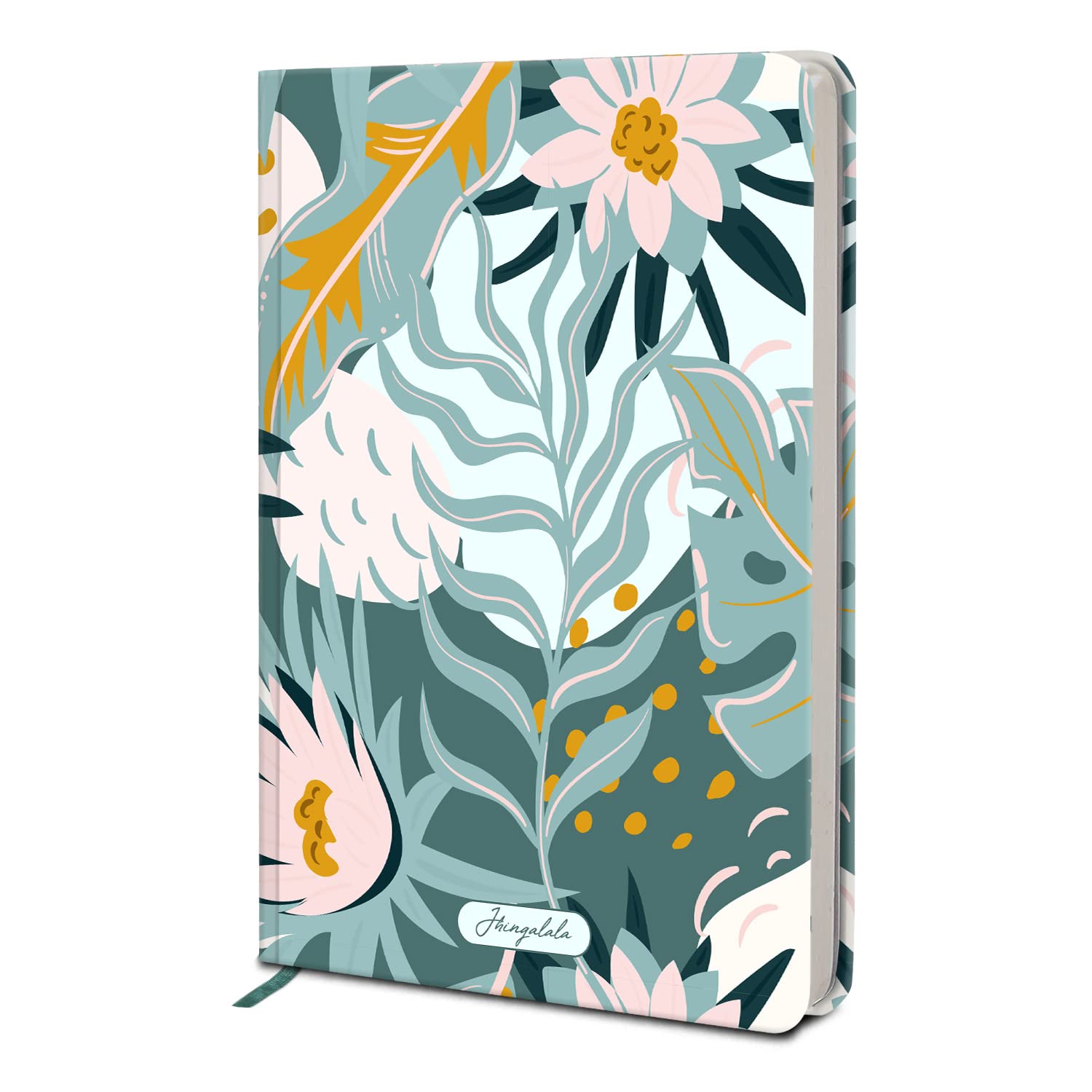 Jhingalala Hardbound Undated Personal Diary | Flower and Leaf Theme Printed A5 Notebook Journal (20 x 14.5 cm, 80 GSM, 192 Ruled Pages)