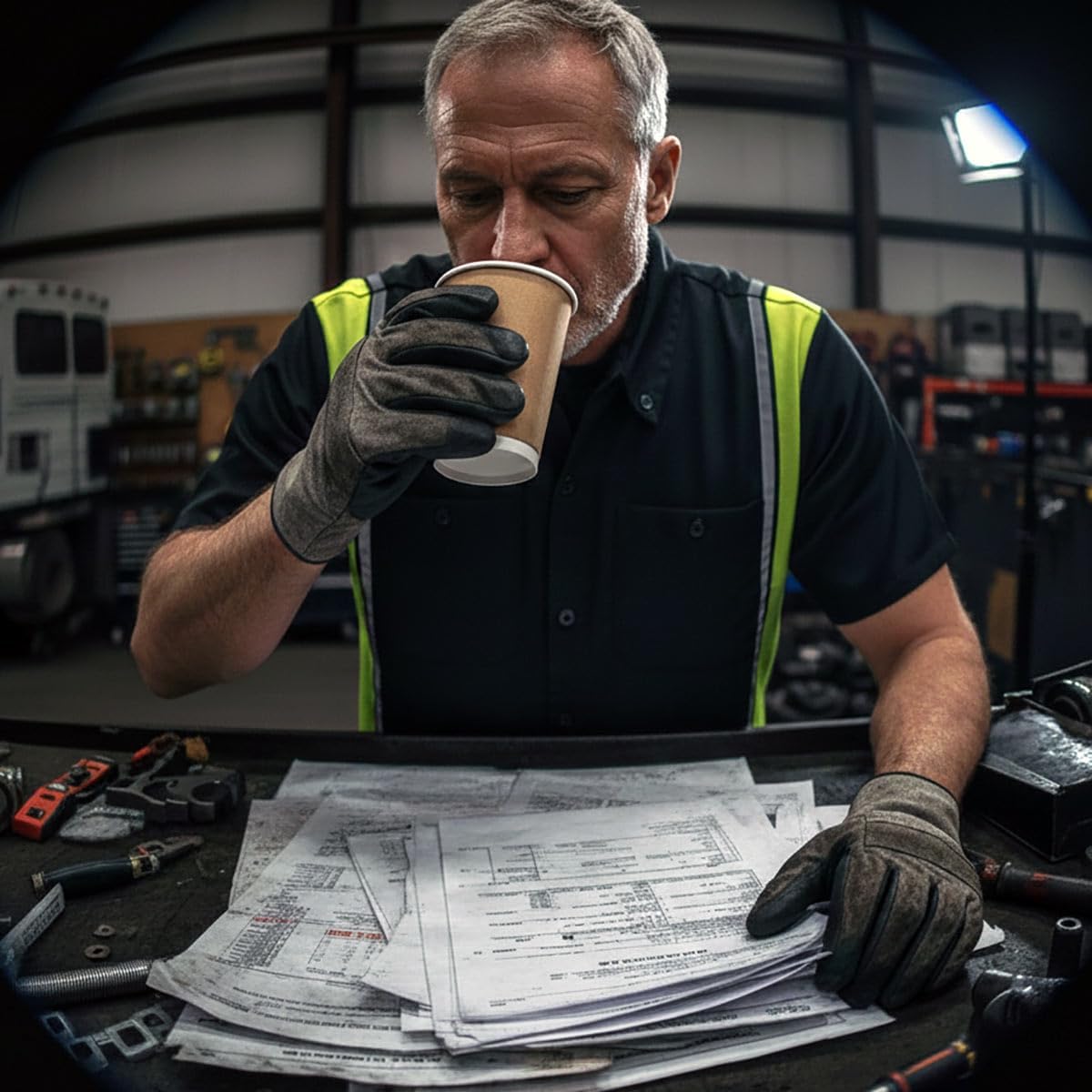 Milwaukee Motorcycle Clothing Co. MDM11611 Men's Black and Neon-Green Button Up Mechanic Shirt w/Reflective Stripe - Image 4