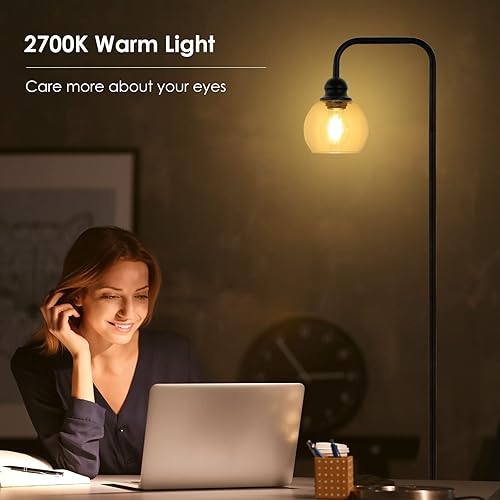 Miniatura 5 de Lámparas de pie modernas para sala de estar con bombilla LED de 6 W, lámpara de pie industrial, vidrio transparente, lámpara alta de lectura clásica