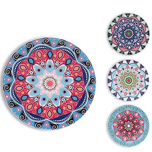 PeuPlier-DYH Absorbing Stone Drink Coasters Ceramic Coasters for Drinks Mandala for Friends,Funny,Bar Decor Set of 4 Round Drink Coasters 4.25 inches
