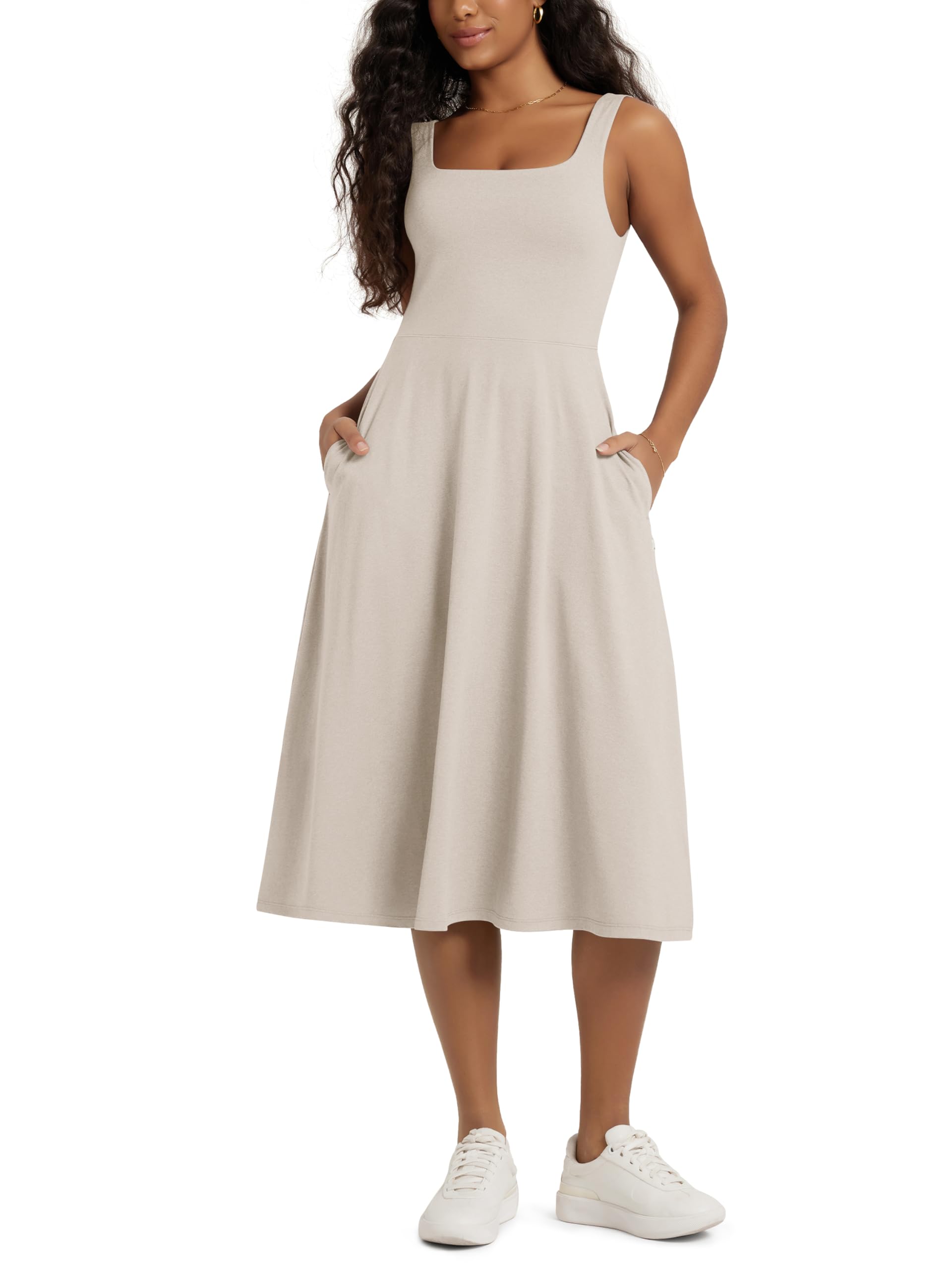 ODODOS Square Neck Midi Dress with Pockets