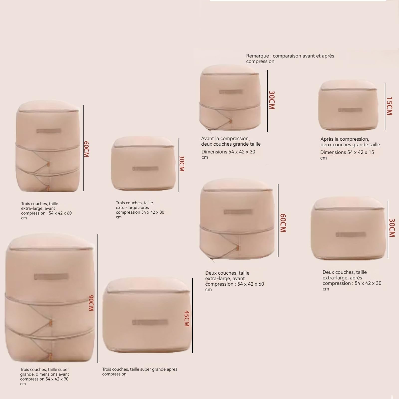 Sac de Compression Ultime sans Aspirateur, Gain de Place pour la Maison, Résistant à l’Humidité, Sac de Rangement sous Vide pour Couettes, Vêtements (BEIGE,SET-2)