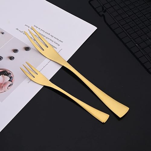 Miniatura 3 de JASHII Tenedores dorados de postre de 4 piezas, juego de tenedores de té de acero inoxidable 304 de diseño retro de 5.9 pulgadas, tenedores pequeños