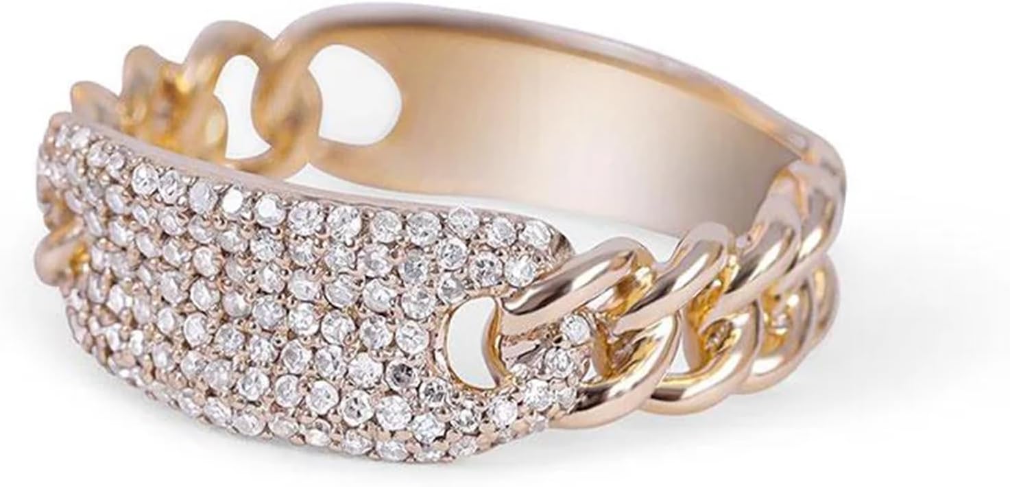 925 Sterling Silver Handmade Pave Diamond Chain Link Ring Jewelry