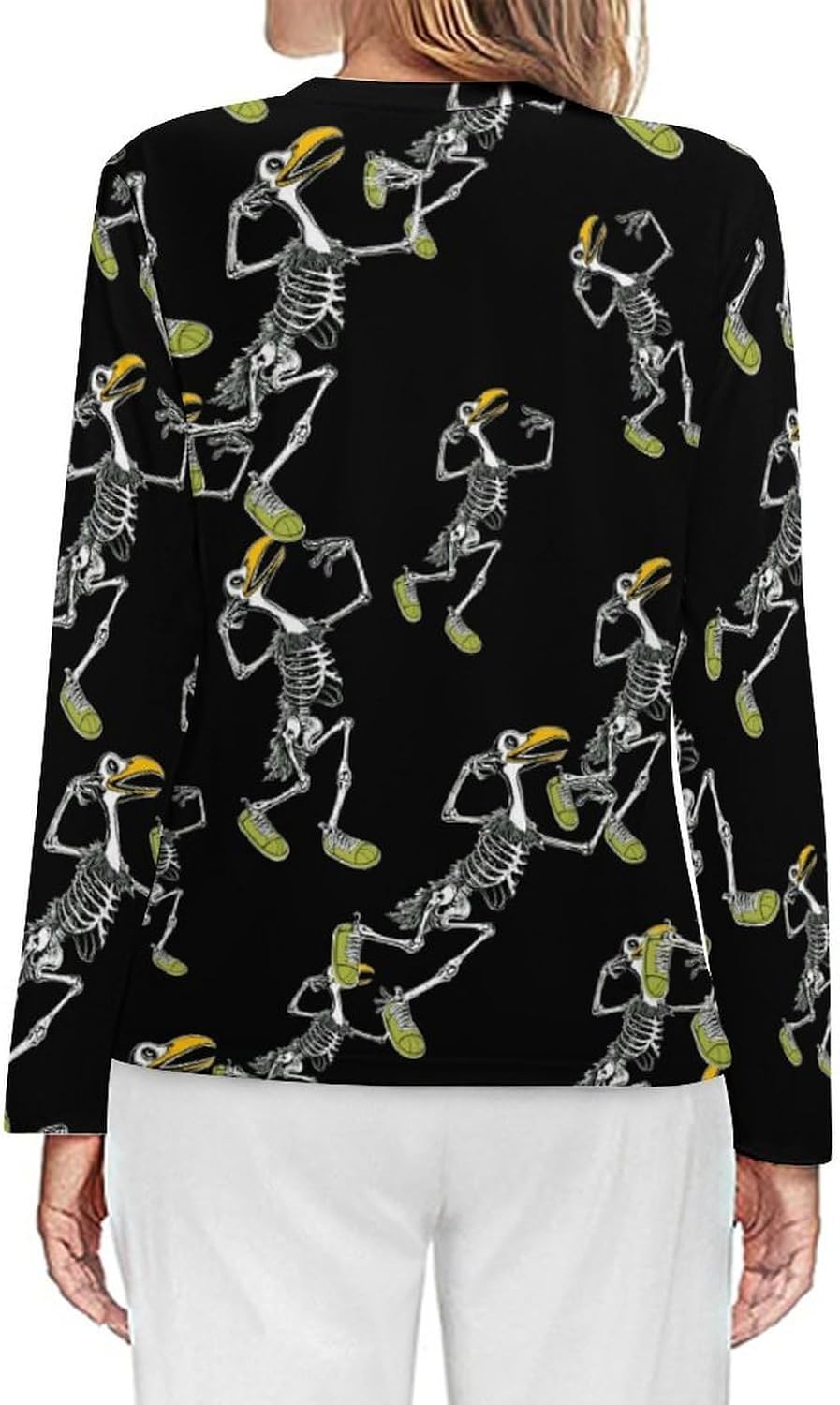 Bird Skeleton Women's Pajama Top Sleepwear Pajamas Sleep T-Shirt Long Sleeve Shirt Crewneck Tee