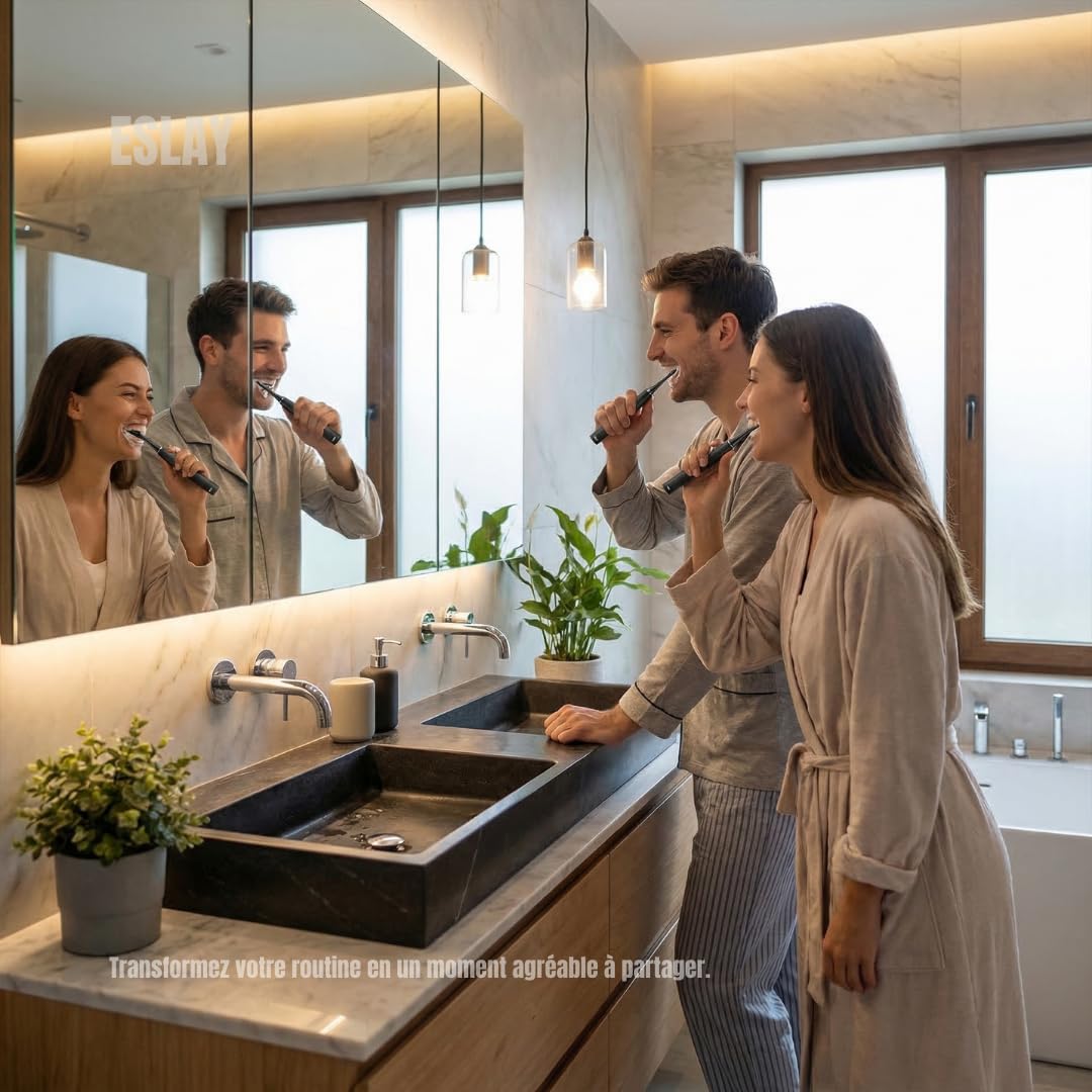 ESLAY Spazzolino da denti elettrico sonico adulto – 38000 VPM, 9 modalità, setole di bambù, ricarica wireless, impermeabile IPX8, OLED, 90 J Autonomia, custodia da viaggio, garanzia 1 anno, design