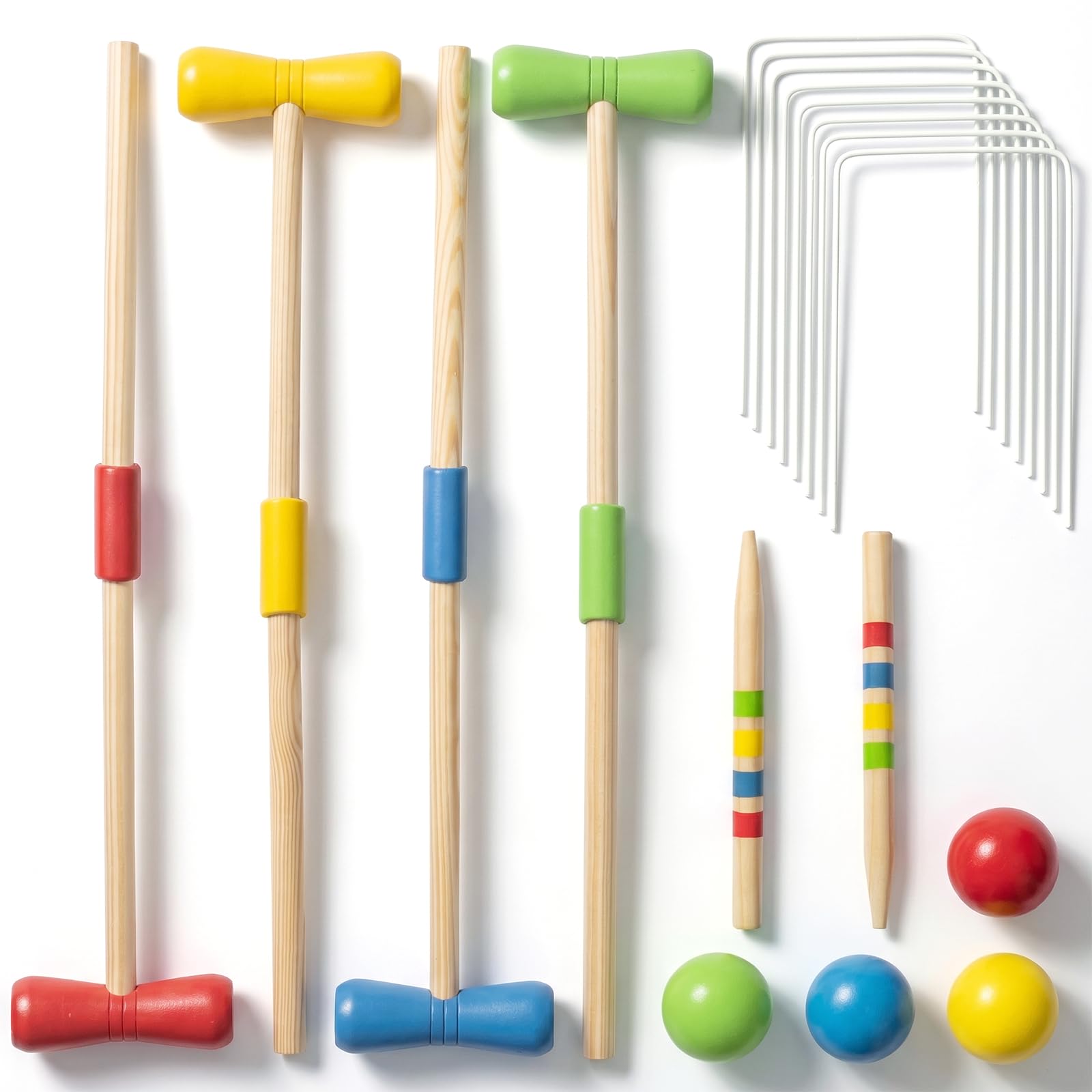 WOODENFUN Jeu de croquet en bois pour 4 joueurs, enfants, adultes, extérieur, jeu de croquet amusant pour garçons et filles à partir de 3 ans (diverses)