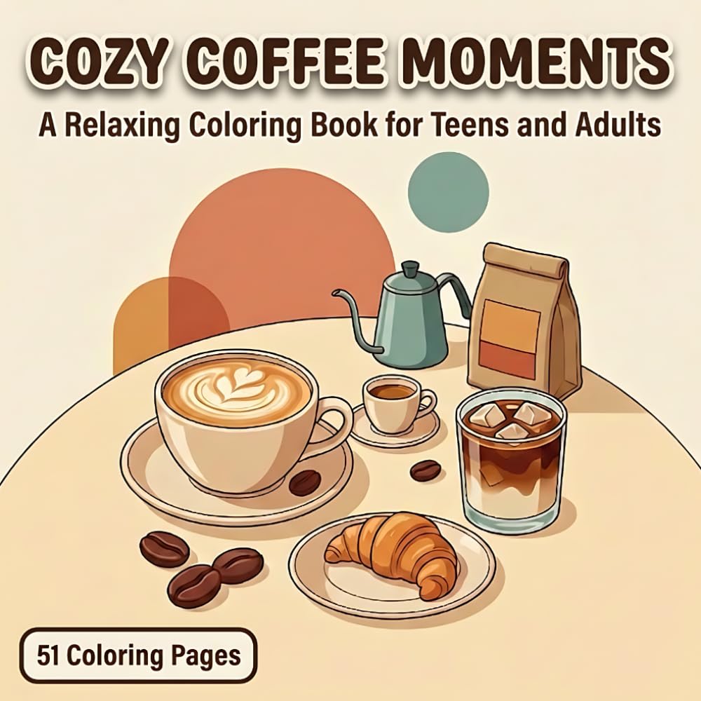 Cozy Coffee Moments Coloring Book: Relaxing Coffee-Themed Coloring Pages for Teens and Adults Cozy Cafe Scenes Mugs Lattes Espresso and Sweet Treats