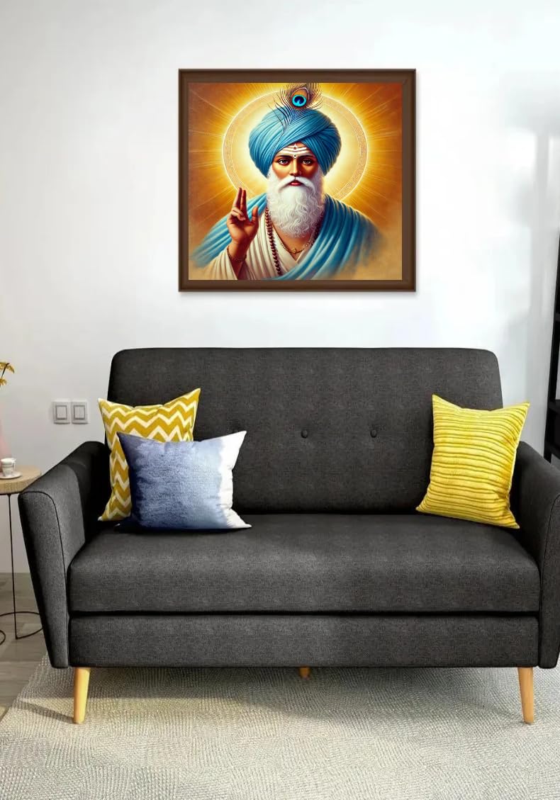 【G・S・カビール KABIR　 作品名：Sign of Happiness】 Guru Kabir Das Ji Framed Poster, 30 x 20 cm, Wooden Frame