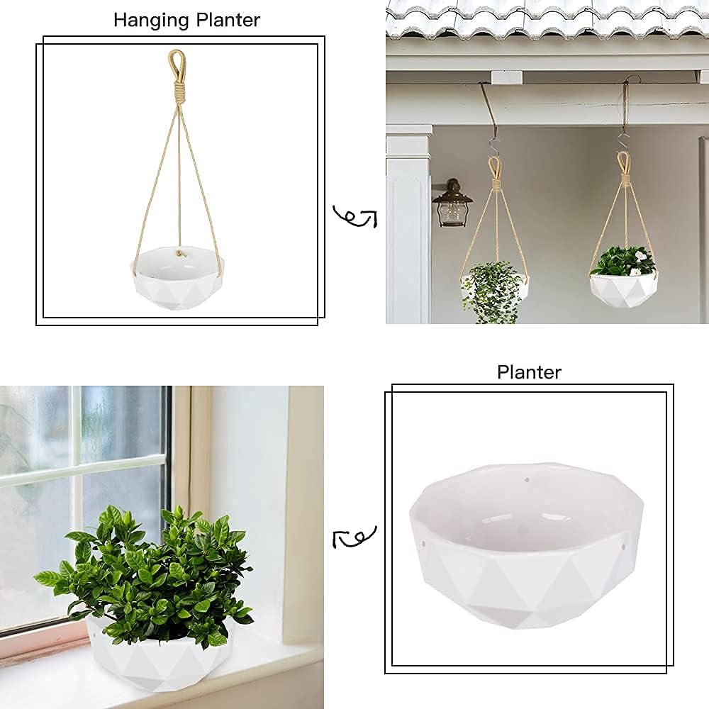 AmyHomie Hanging Planters for Indoor Outdoor Plants,2 Packs 8.5 Inches Ceramic Hanging Flower Pots with 4 Hooks and Drainage Hole for Home Decoration, Gift, Garden : Patio, Lawn & Garden