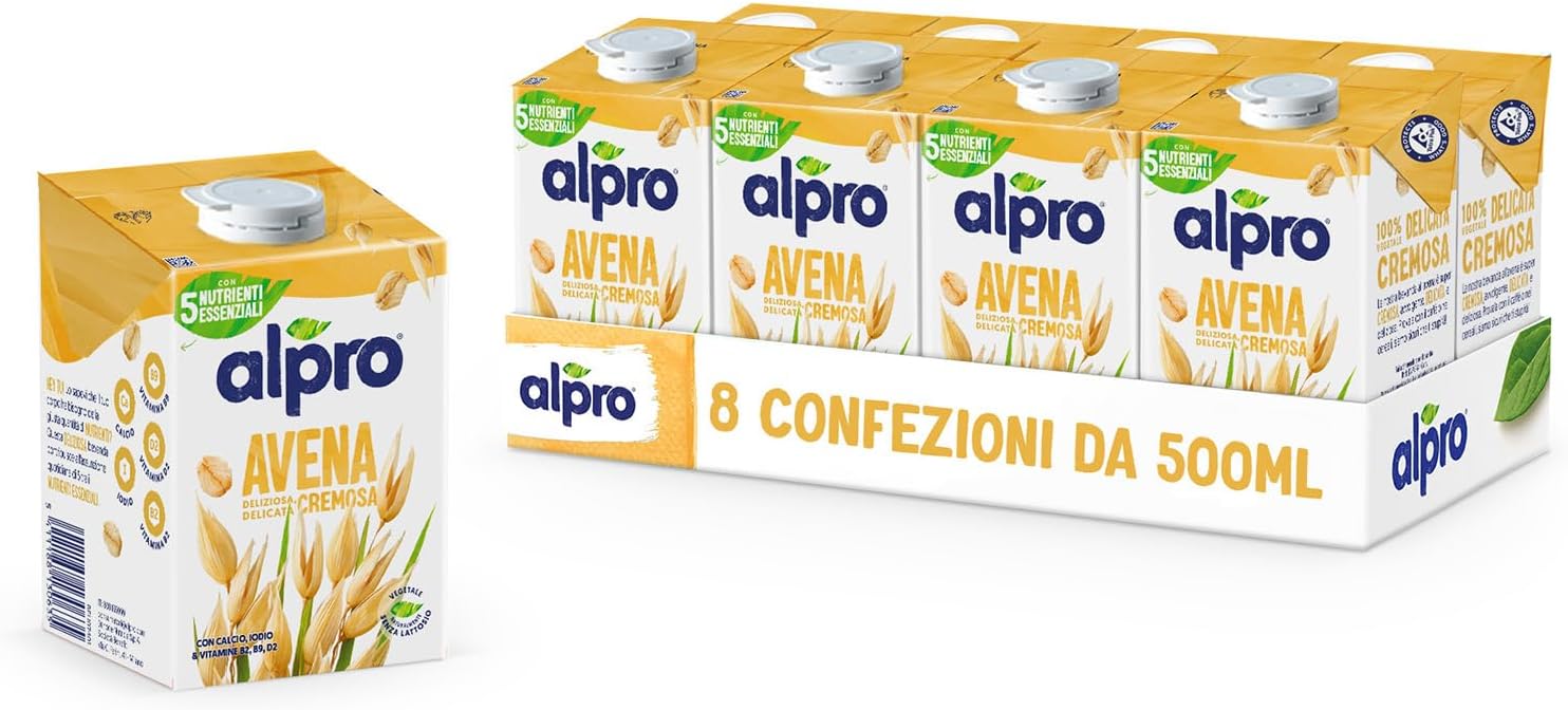 ALPRO CLASSICO, Bevanda all'AVENA, Alternativa Vegetale al Latte, Naturalmente Senza Lattosio, con Vitamine B2, B12 e D2-8 Confezioni da 500 ml