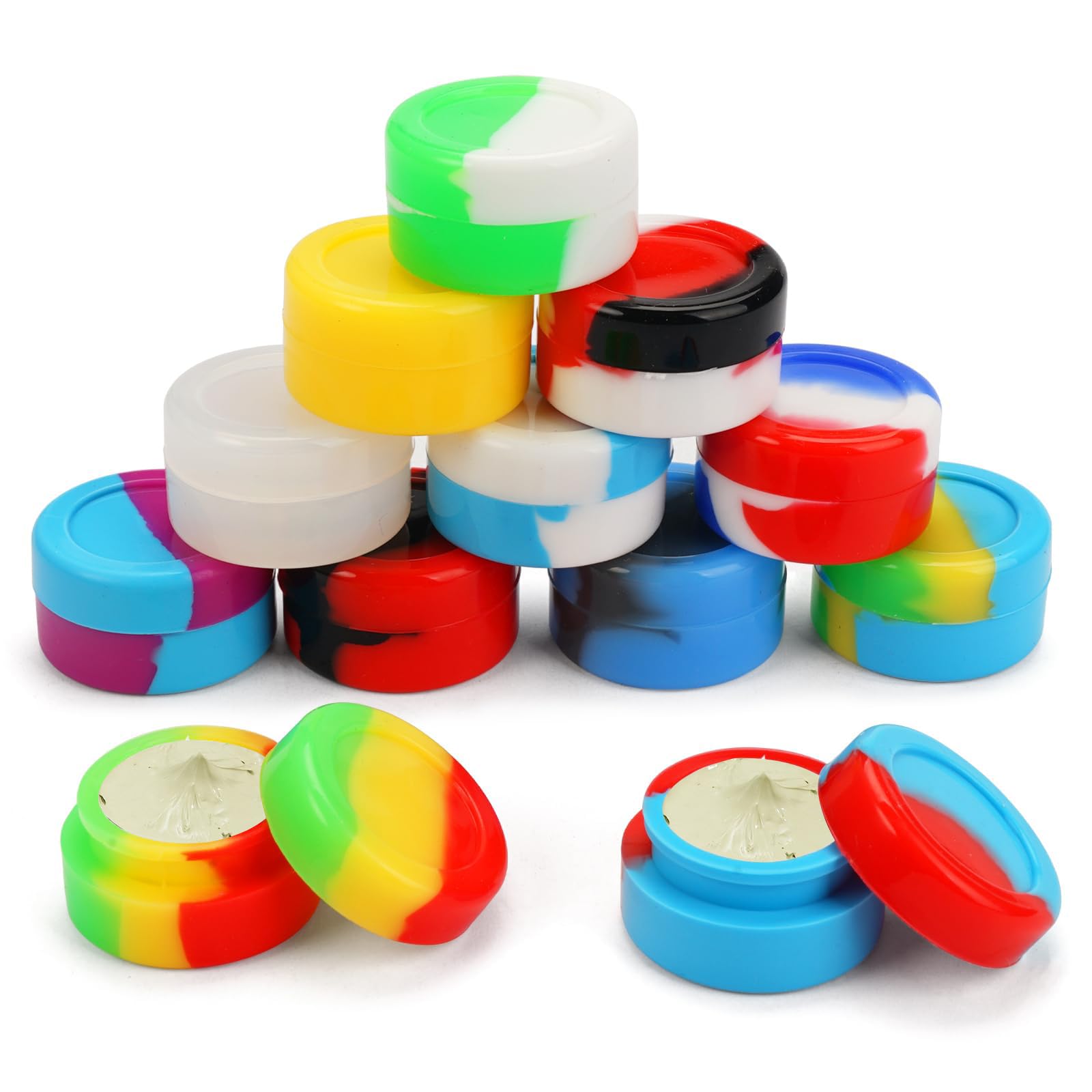 12 Pezzi Mini Contenitori in Silicone 5ml Round Silicone Box,Antiaderente Contenitori Vuoti in Silicone Multicolore Contenitori da Viaggio per Cere,Oli Essenziali,Creme(Colore Casuale)