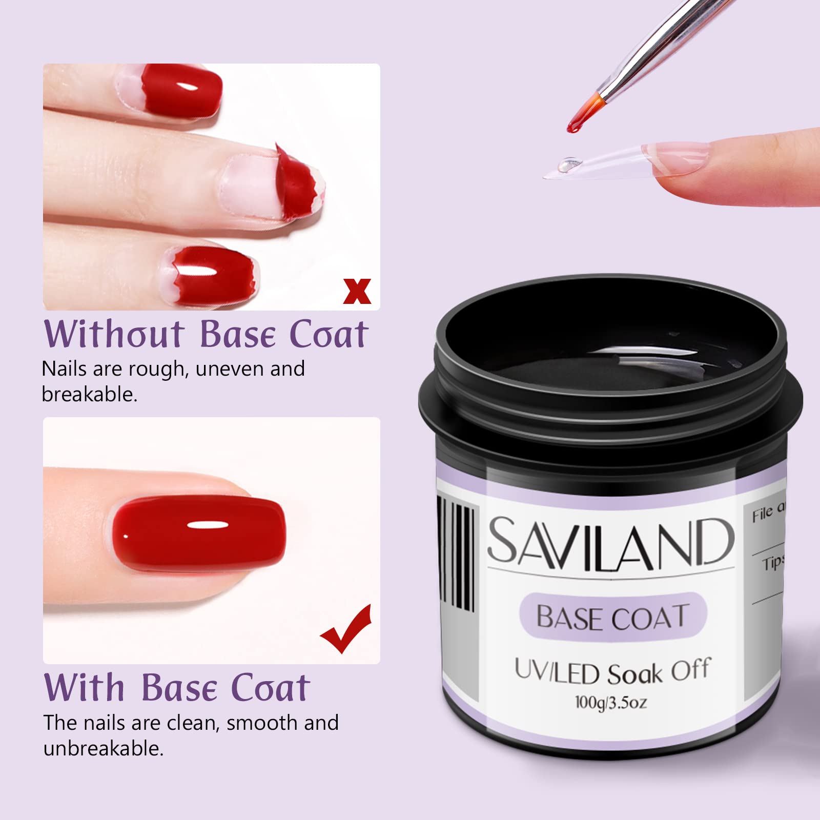 Saviland 100g Top Coat Grande Capacità No Wipe Top Coat Semipermanente Trasparente Smalto Gel Soak Off UV LED per Casa Salone per Unghie Fai Da Te Manicure