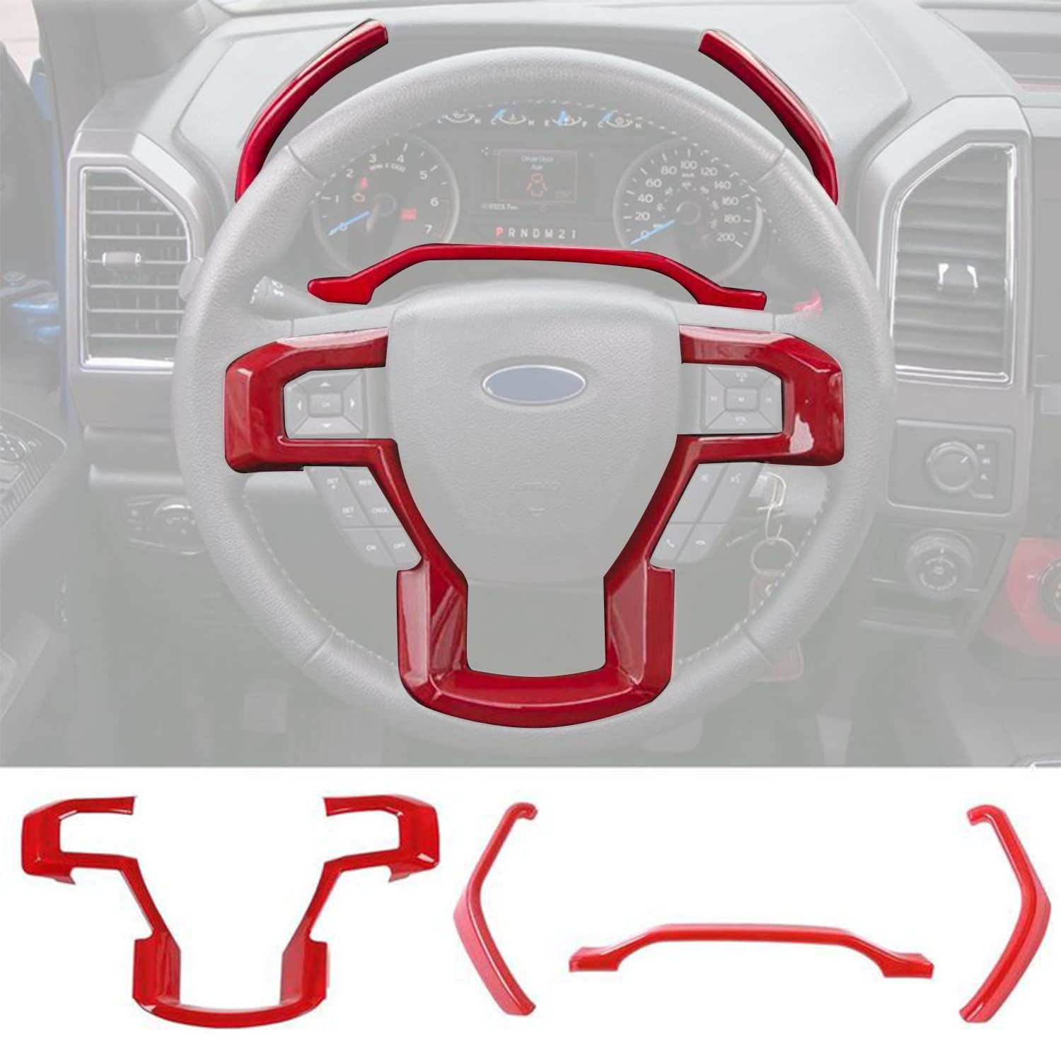 Voodonala for F-150 Steering Wheel Trim, Dash Board Cover for 2015-2019 Ford F150, 2017-2019 F250 F350, ABS Red, 4pcs