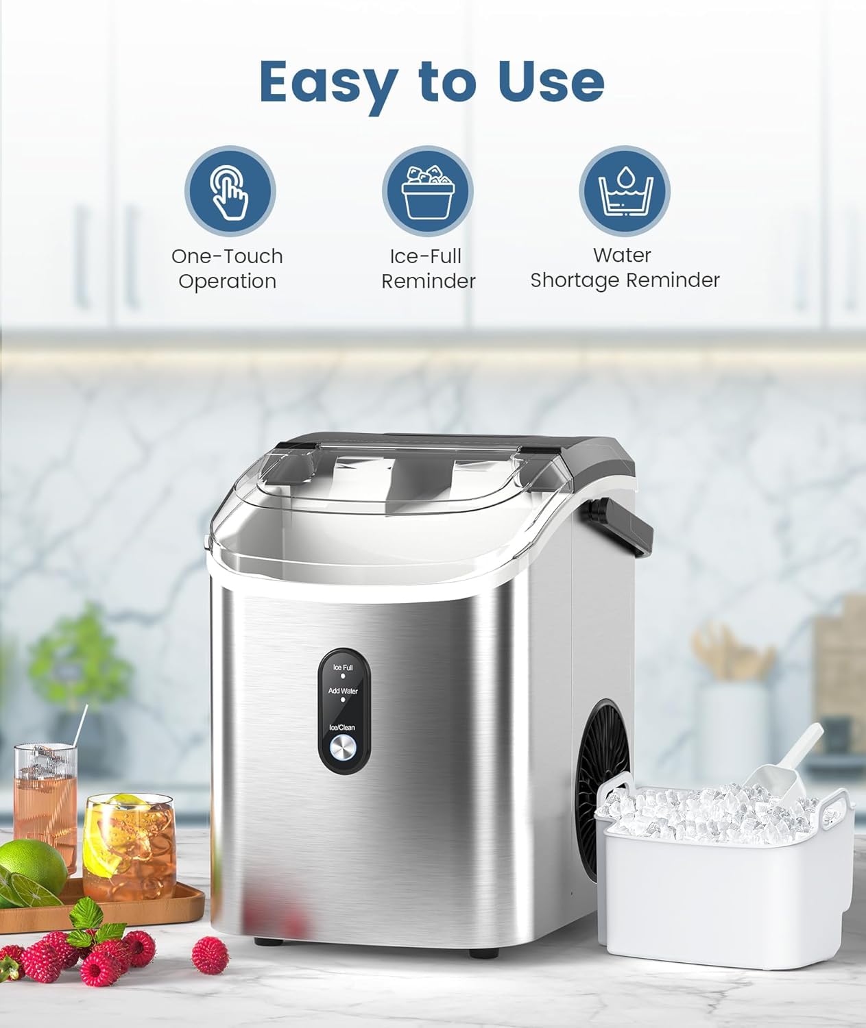 Electactic Countertop Ice Maker With Handle, Stainless Steel Ice Machine, 35 Lbs/Day Ice Making Capacity, Includes Ice Scoop, Ideal For Home, Bar, Party And Office Use(Sliver) on Fridge.com - View 5