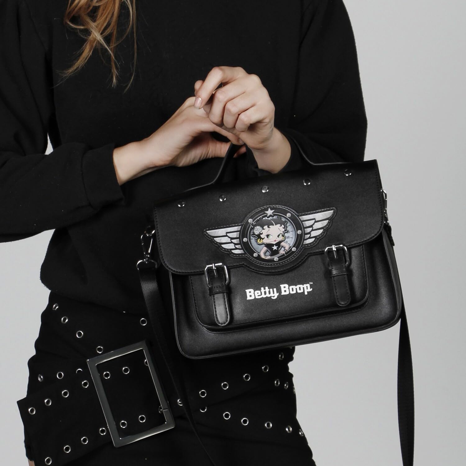 Betty Boop Motor Love-Sac à Bandoulière-Sac à Dos Satchel, Noir, 27 x 19 cm