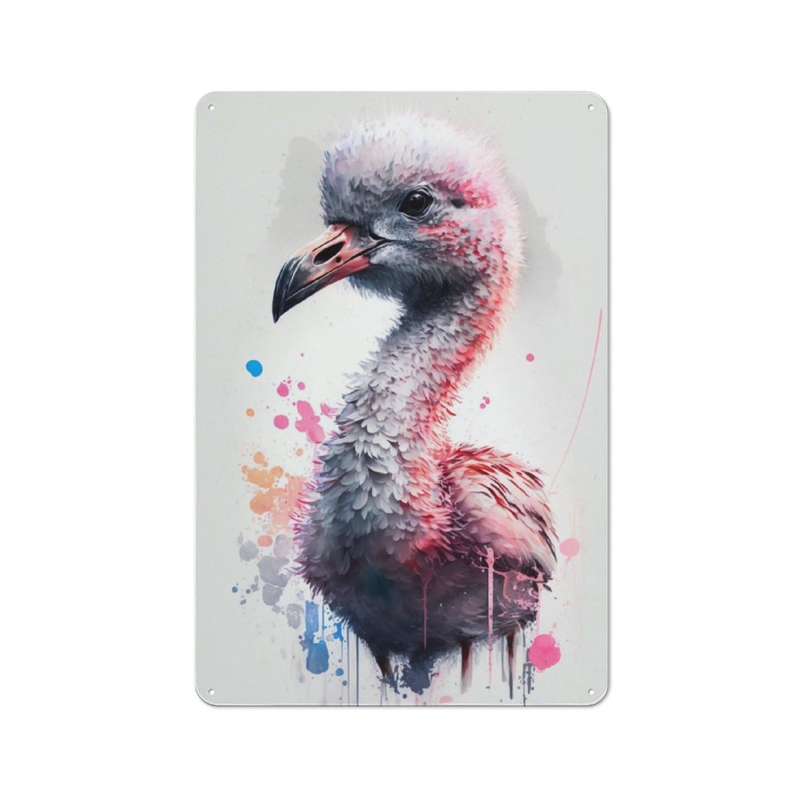Junmoney Flamingo Watersketch Rustic Metal Sign 30X20cm Featuring For Garage Wall, Suited To Garage Decor Collectors
