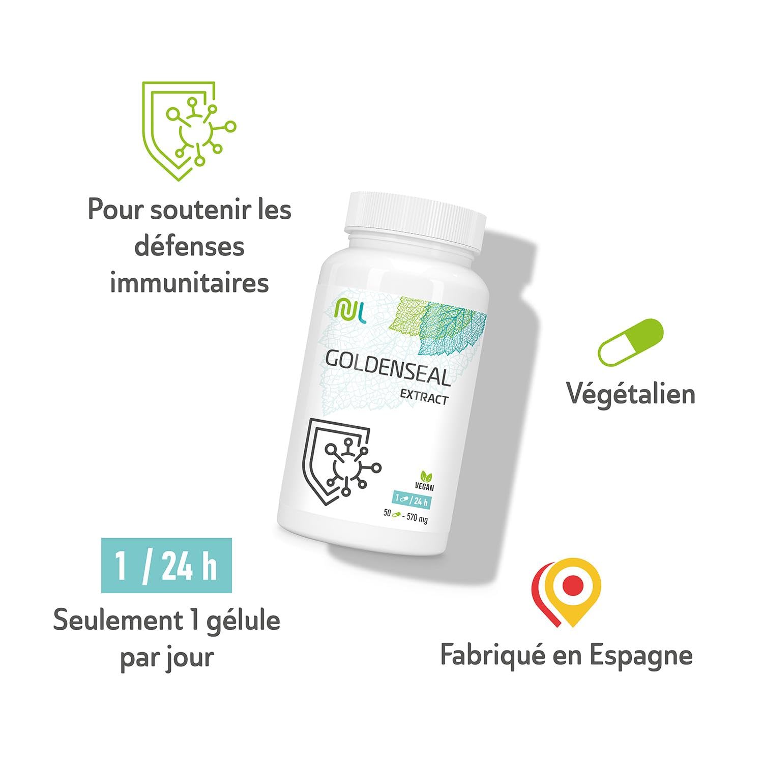 Hydraste du Canada 570 mg Goldenseal - 50 Gélules Végétales - Complément Alimentaire Naturel pour le Bien-Être - Soutien des Défenses Naturelles - Pour 1 Mois - Fabriqué en Europe - Nutri Life