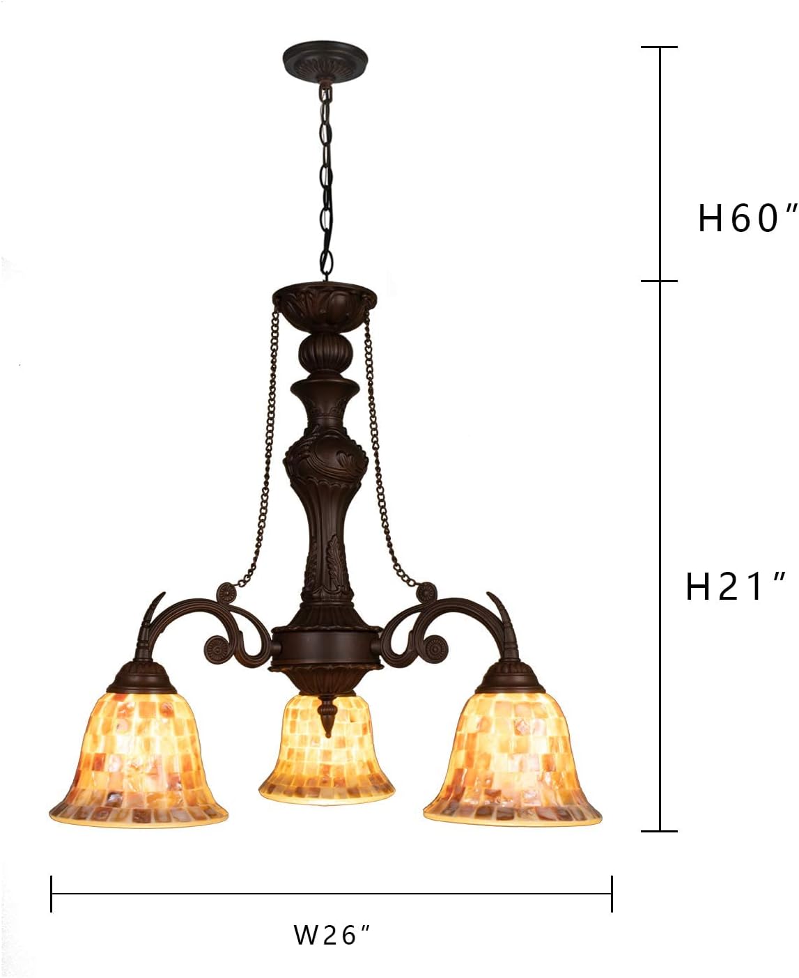 ARTZONE 3 Light Tiffany Hanging Chandelier Natural Shell Mosaic Dining Room Light Fixtures Vintage Style Pendant Light for Living Room and Kitchen