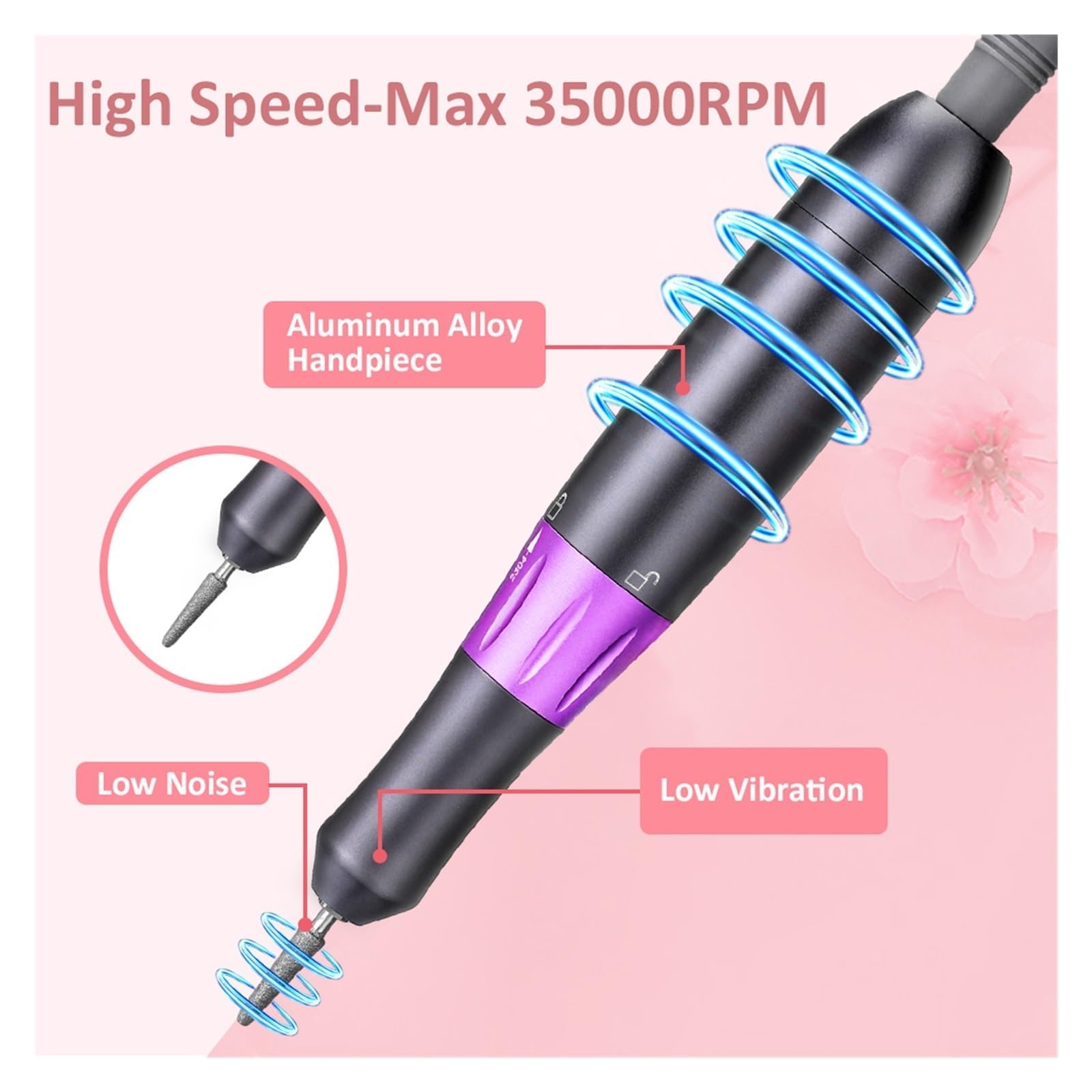 Torno de Uñas Eléctrico, Taladro de uñas de 35000RPM con pantalla LCD, lijadora de uñas eléctrica profesional for juego de herramientas de fresado de manicura