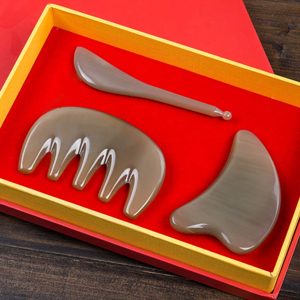 YXCKG Ochsenhorn Gua Sha Tools, Gesichts Gua Sha Massage Set, Gua sha Board für Gesichtspflege,Beseitigen Sie Müdigkeit Anti-Falten für Gesicht, Hals, Augen, Hautpflege-Tool (Color : Type2)
