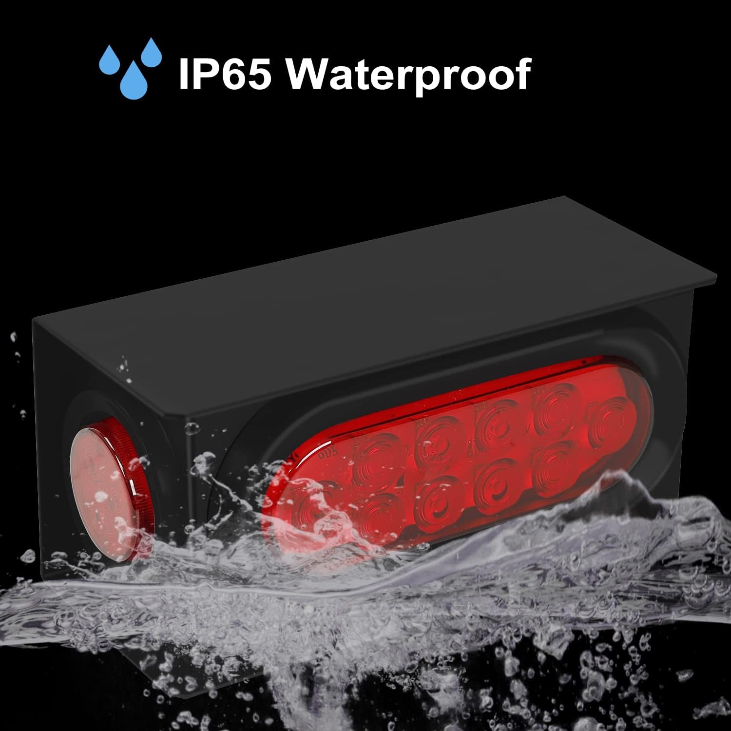2PCS Steel Trailer Light Boxes Housing Kit w/ 6 Inch Oval Red Led Trailer Tail Lights 10LED and 2 Inch Red Round Led Side Marker Lights 4LED w/Grommets and Wire connectors