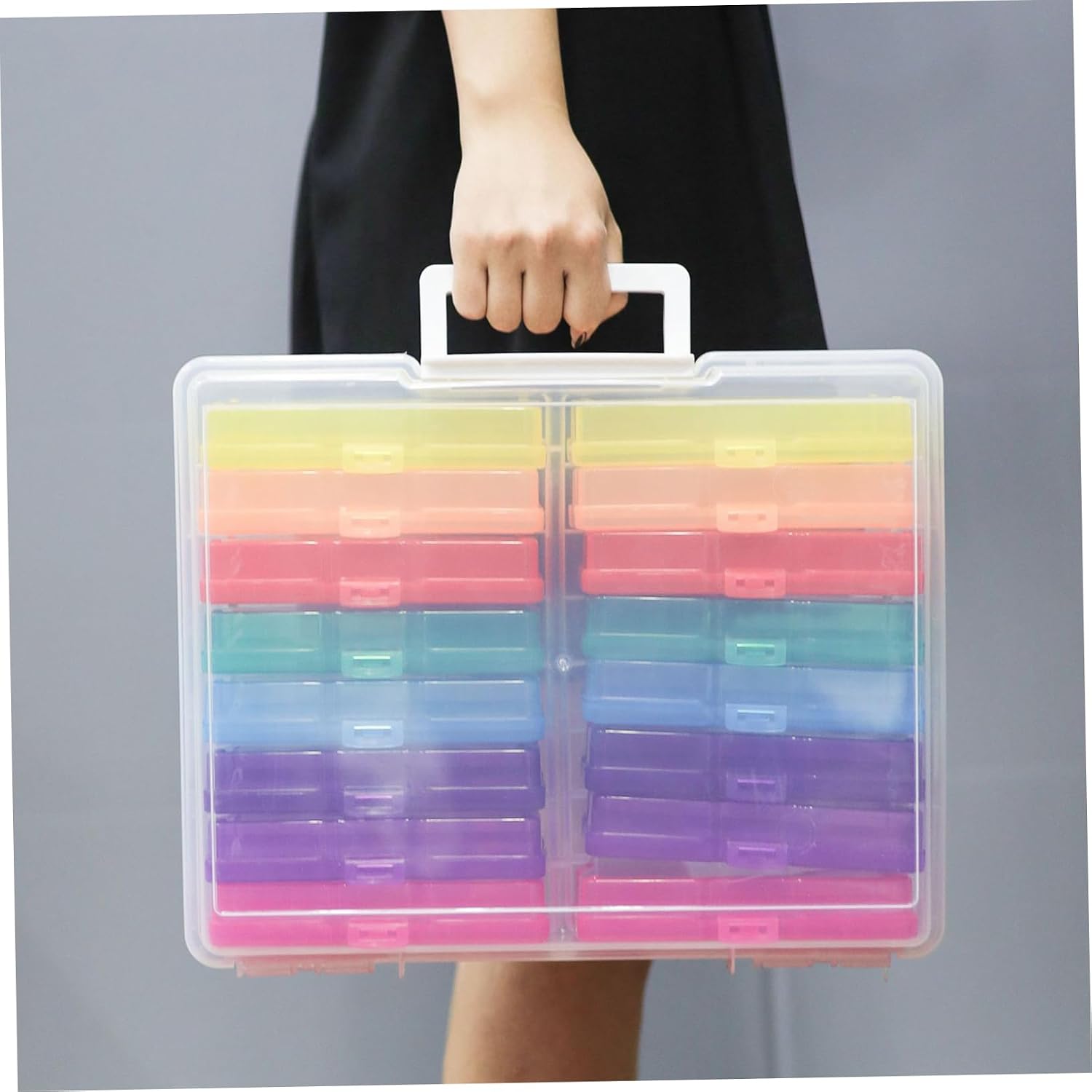 Mipcase Compartment Photo Storage Box Durable Plastic Card Organizer with Portable Handheld Case for Classified Photo and Item Storage