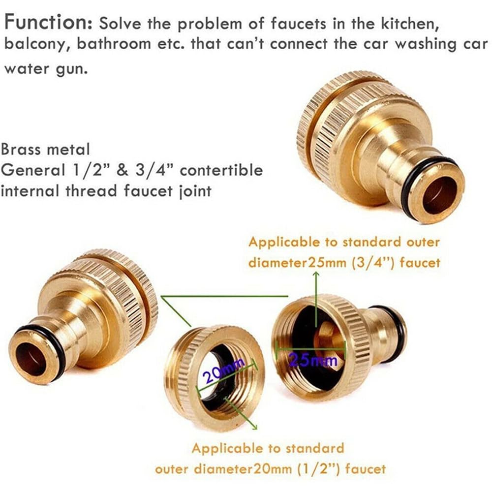 Adaptador de latón G3/4 a G1/2, conector universal para grifo de manguera de jardín, conector rápido hembra, accesorios para herramientas de jardinerí