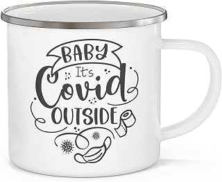 Christmas Campfire Mug, Baby It's Covid Outside, Pandemic Christmas Camping Mug, Family Christmas, Christmas Gift - 12 oz, Enamel Campfire Mugs, Gifts Friends And Coworkers
