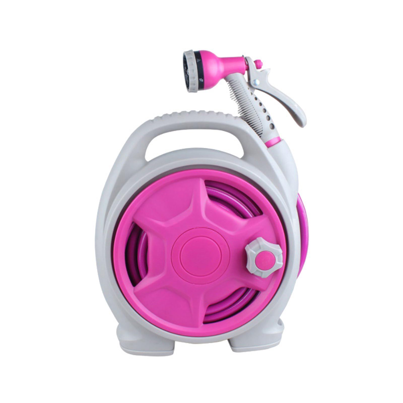 Newft Rose Red Portable 50Ft Garden Hose Reel With 6 Function Nozzle Perfect For Patio Watering And More Portable Hose Reel