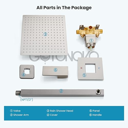 Miniatura 22 de gotonovo Juego de grifo de ducha tipo lluvia con sistema de molduras de ducha con cabezal de ducha de lluvia de 10 pulgadas, mezclador de baño
