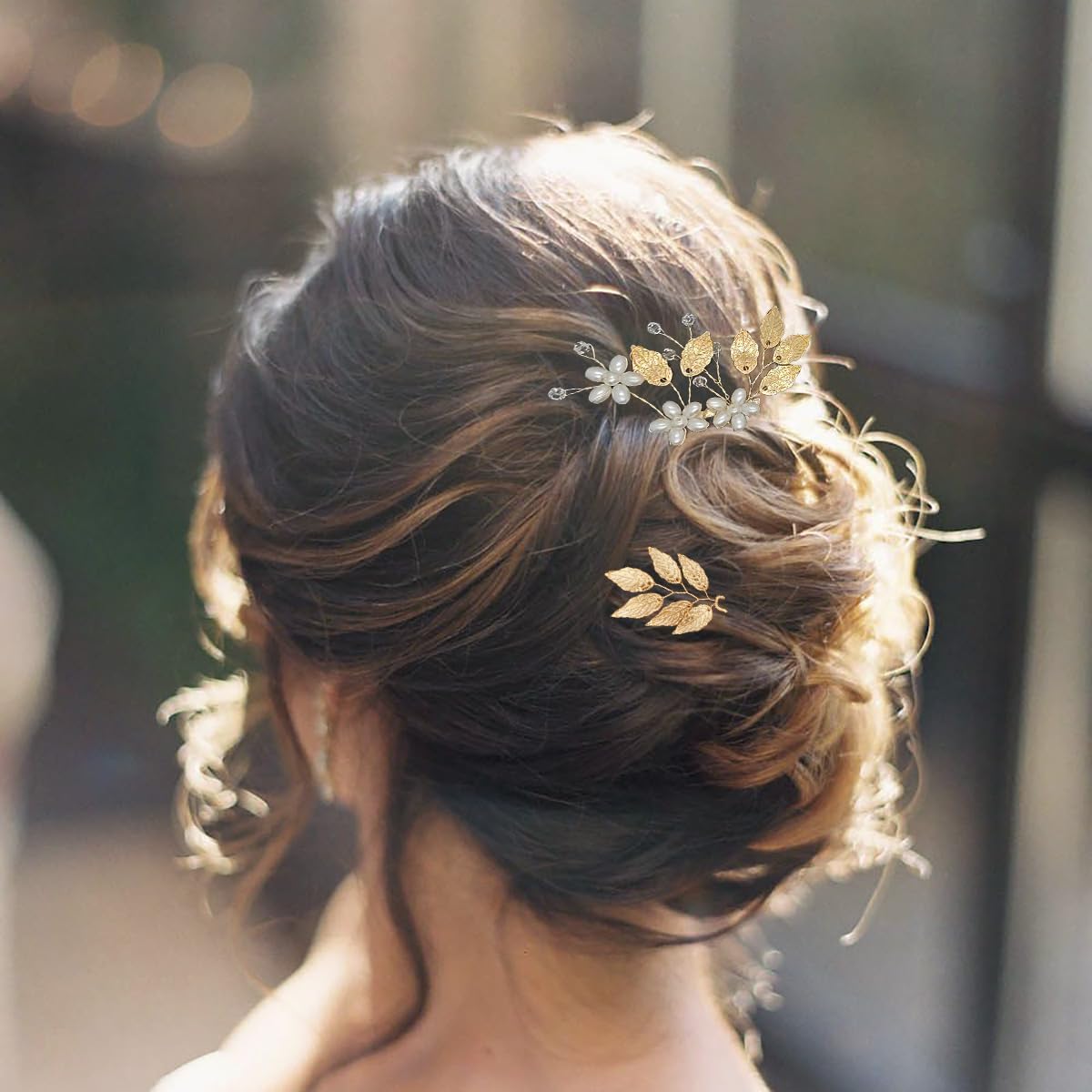 10 Pieces Gold Leaf Bridal Hair Pins, Wedding Headpiece Hair Jewelry with Pearl Rhinestone Wedding Hair Accessories for Bride Bridesmaids Flower Girls - Image 3