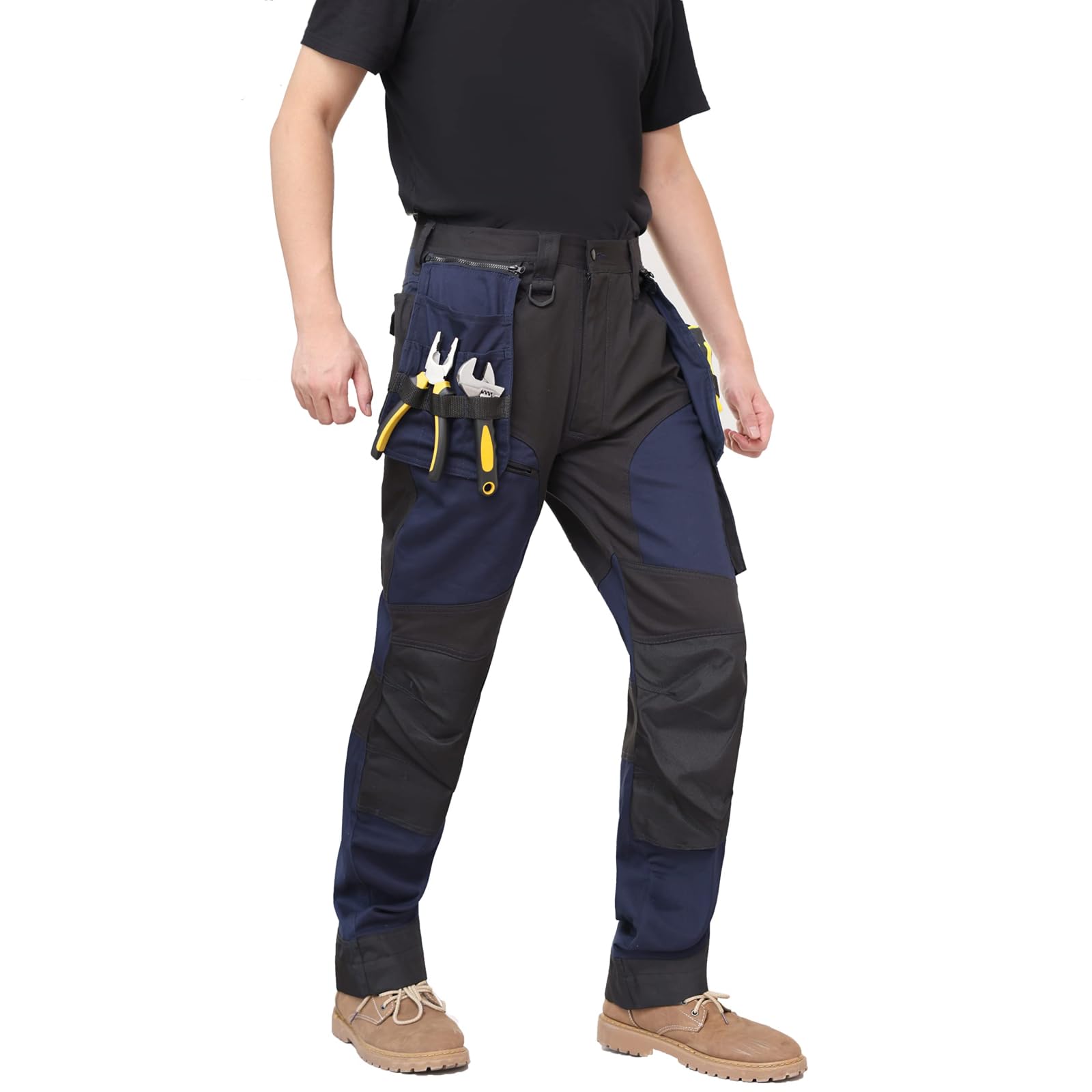 WORK IDEA Pantaloni da Lavoro da Uomo, con Tasche al Ginocchio Oxford, Pantaloni Elasticizzati in Cotone
