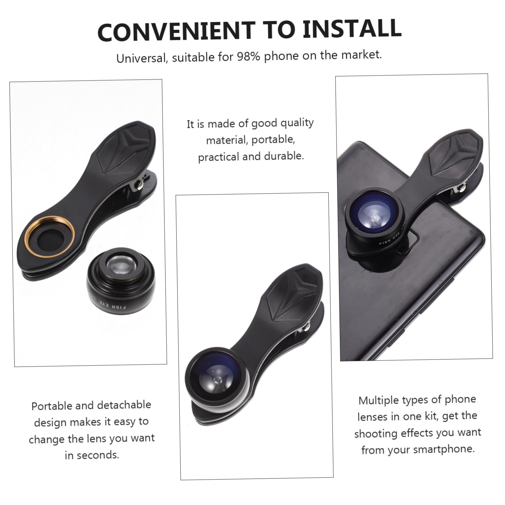 Cabilock Kit de Lentes para Móvil con Clip Incluye Lente Macro Gran y Efectos Especiales Fácil Instalación Resistente al Agua y Grasa Compatible Mayoría de Smartphones
