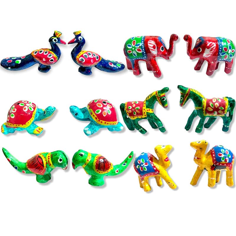 Image of Acrylic Toy Set /Khilona Set for Laddu Gopal for Home & Temple Decoration Set of 6 Pairs (Peacock, Elephant, Horse, Tortoise, Parrot, Camel) (Multicolor)