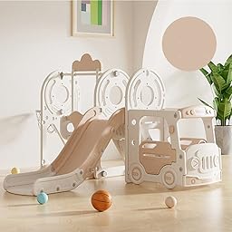 すべり台 室内 子供用 滑り台 ブランコ 大型遊具 子ども ジャングルジム 室内遊具 人気 男の子 女の子 おもちゃ 1~8歳 耐荷重55kg キッズ 子供 幼児 クリスマス プレゼント (ホワイトｘベージュ)