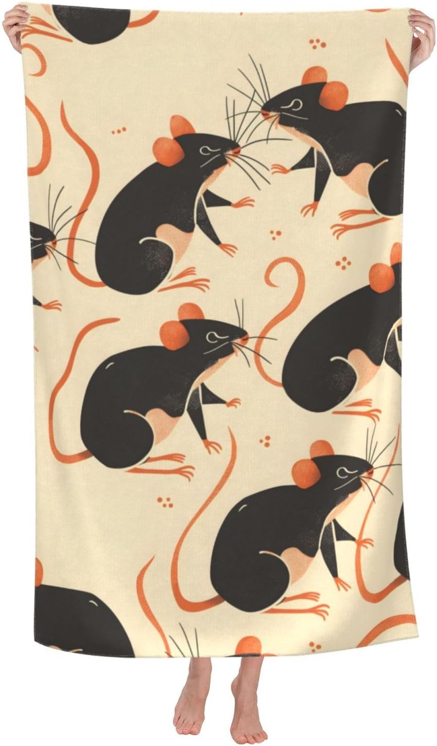 Mouse Beach Towel 31inx51in, Cute Rat Sand-Free Microfiber Bath Towel Ultra Soft Quick Dry Pool Towel Absorbent Towel Lightweight Towel for Swimming Bathroom Decor