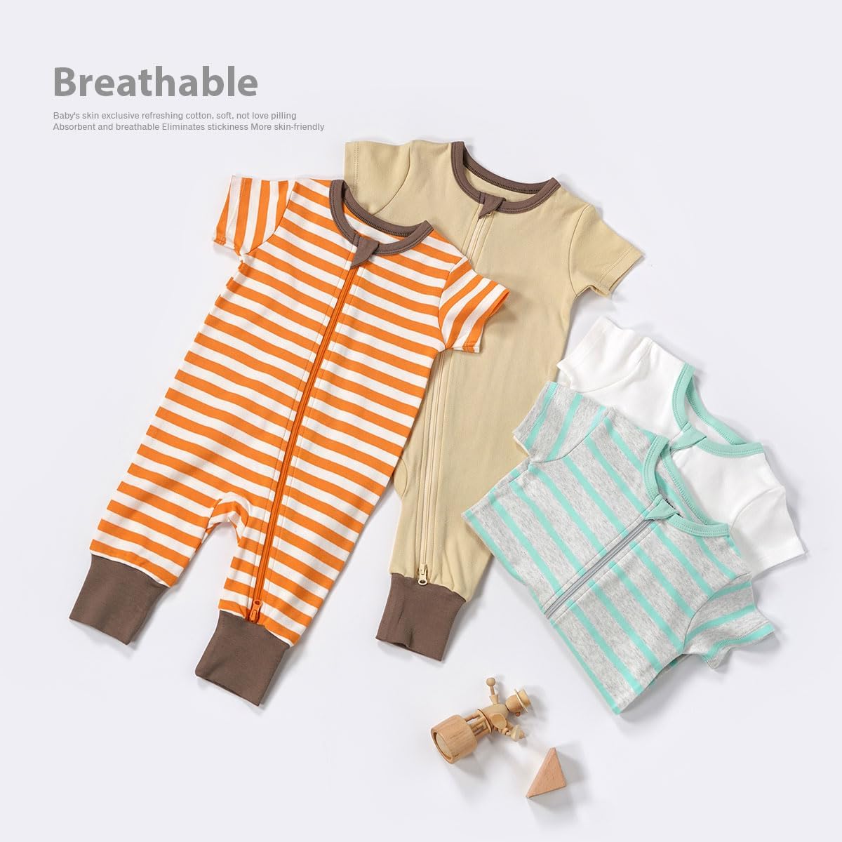 Teach Leanbh Toddler Baby Boys Girls 2-Pack Pajamas Cotton 2 Way Zipper Short Sleeve Footless Romper Sleep and Play - Image 6