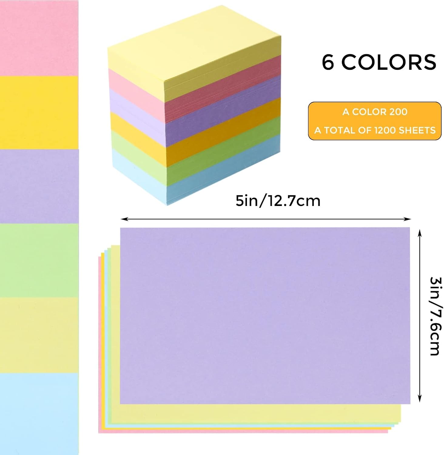 Tecmisse 1200 PCS Blank Index Cards 3x5, Colored Index Flash Cards for Studying, Note Cards, Study Cards Flashcards for School, Learning, Memo Scratch Pad, 6 Colors image 2