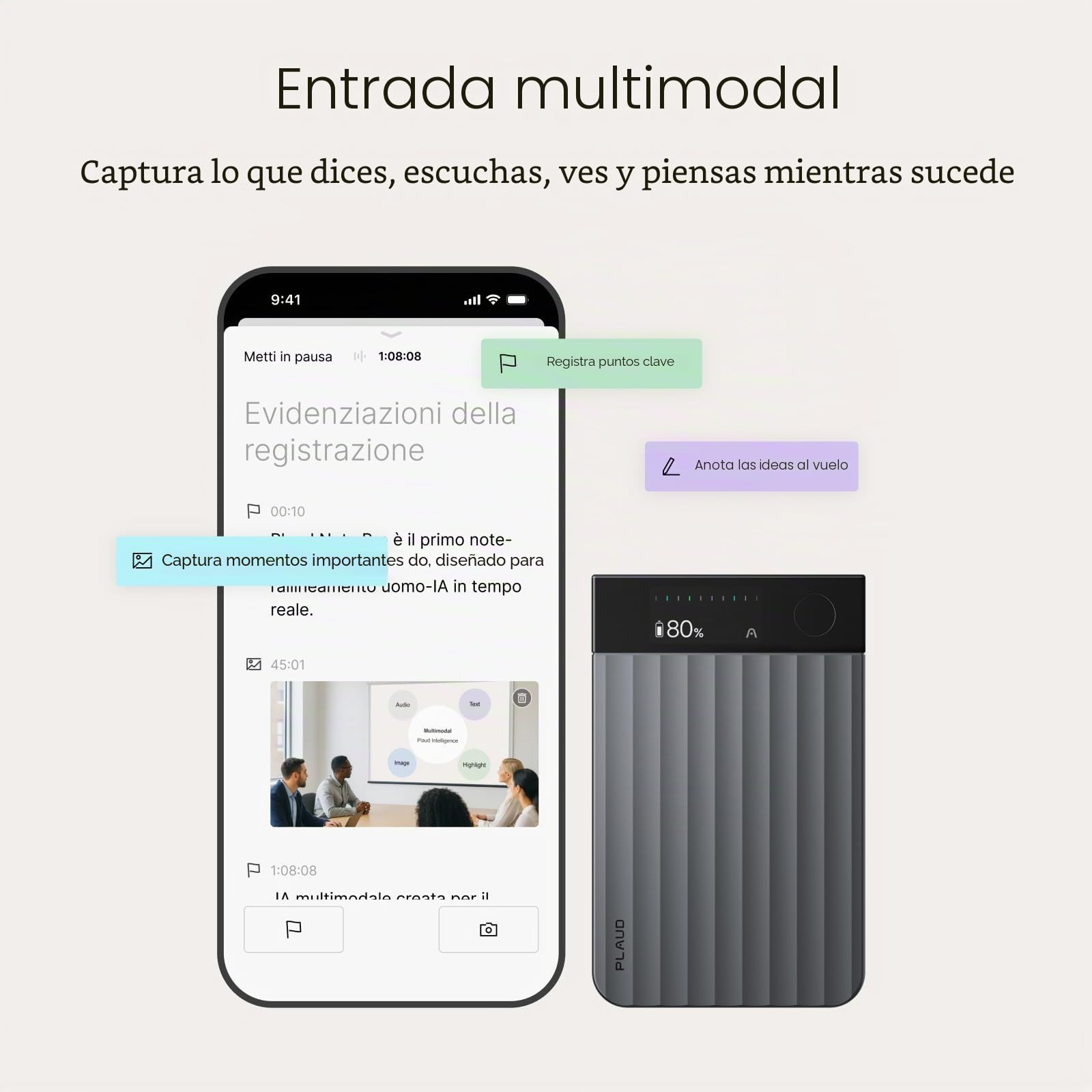 Pack Plaud Note Pro y NotePin, Grabadora de Voz con IA, Control por App para Tomar Notas, transcripción y Resumen con IA, soporta 112 Idiomas, 64 GB, grabadora de Audio para conferenc
