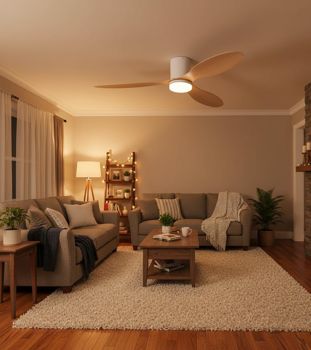 BEL AIR HOME - Ventilador de Techo MISTRAL con Motor DC, 132 CM, Luz LED 24W, 6 Velocidades de Aire y 3 Temperaturas de Luz, Mando a Distancia Incluido (BLANCO HAYA)