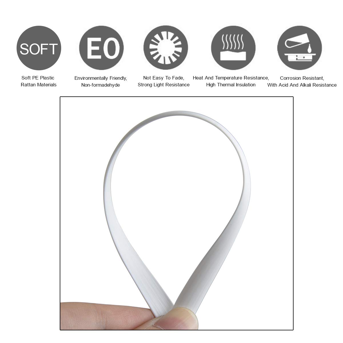 YebiO 500G (70M) Gradientowe Płaskie Tkanie Rattanu, Szerokość 8Mm Syntetyczny Rattan Naprawa Dzianina Materiał Plastikowy Rattan Dla Majsterkowiczów Handmadeniture Krzesło Kosz Stołowy/White/Flat/8Mm