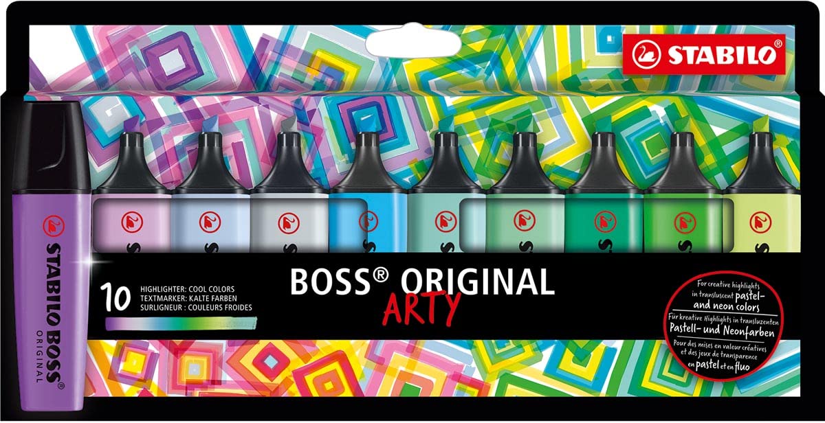 Markeerstift stabilo boss arty cool kleuren | Etui a 10 stuk | 5 stuks