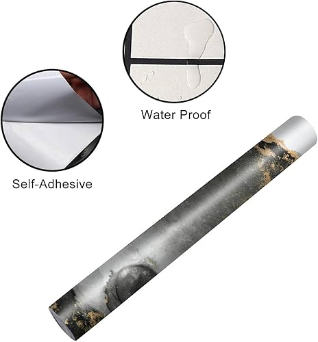 Miniatura 4 de Juego de envoltorio de vinilo autoadhesivo para refrigerador, papel de pintura de tinta de mármol abstracto negro, obra de arte original, mural de