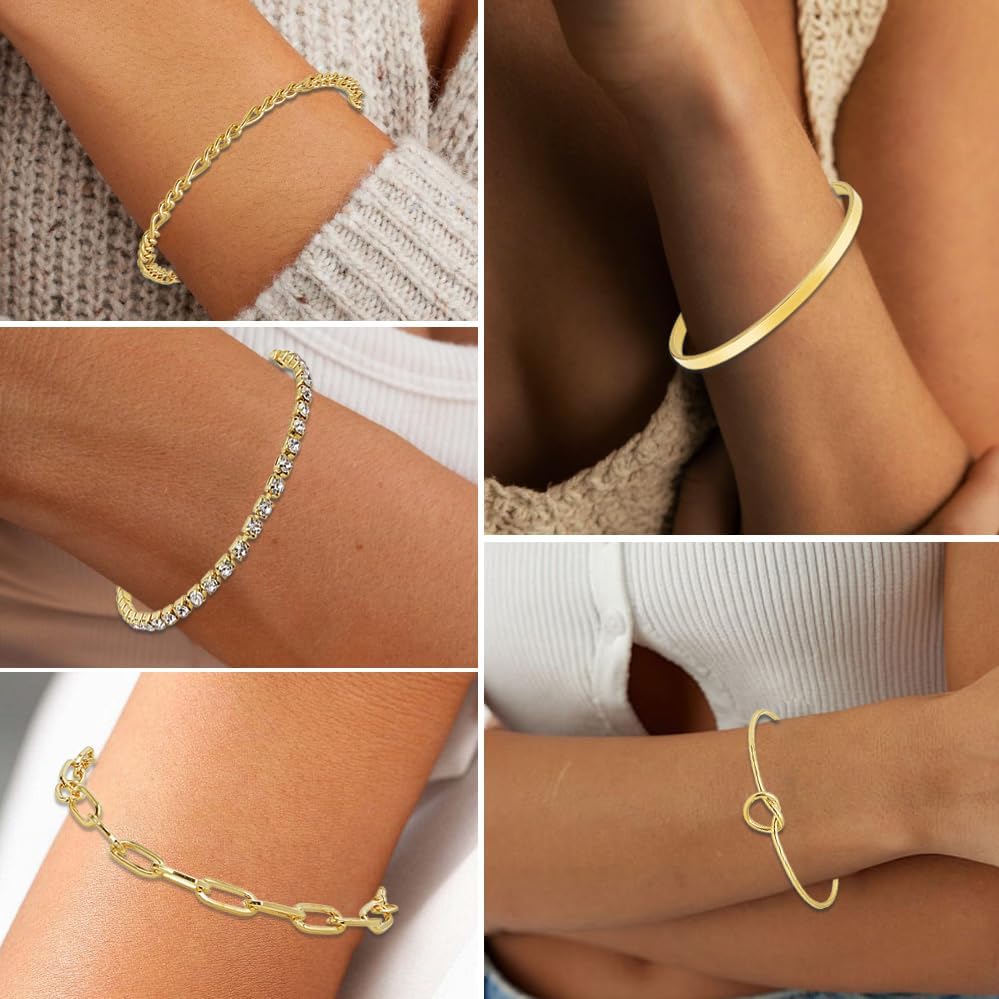 Gold Bracelets for women 14K Gold Bangle Bracelet Stack - Adjustable Waterproof Trendy Bracelets Stacks Bangles Non Tarnish Link Chain for Women Gifts - Image 5