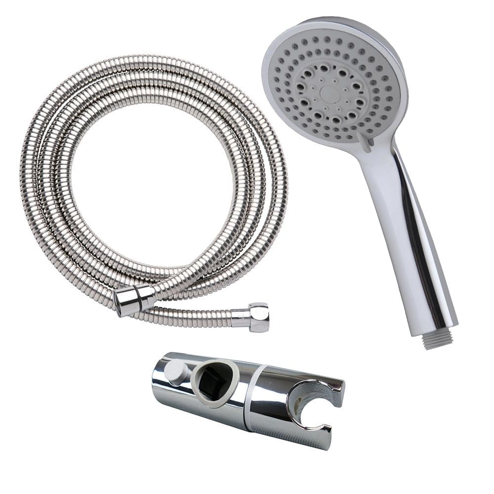Kit de ducha de mano con 3 posiciones hidromasaje TRE con barra ducha y flexo de acero inoxidable. Ducha y soportes en ABS y barra de acero inox. con acabados en cromo brillo. Recambios originales.